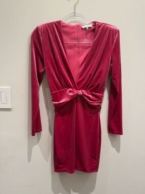 HYFVE - Velvet Long-sleeve Knot-Front Short Dress Raspberry Pink Size Small